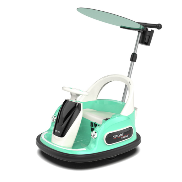 Kids Indoor Electric Bumper Car (Steering Wheel+Sunshade+Cup holder+Push Pole)
