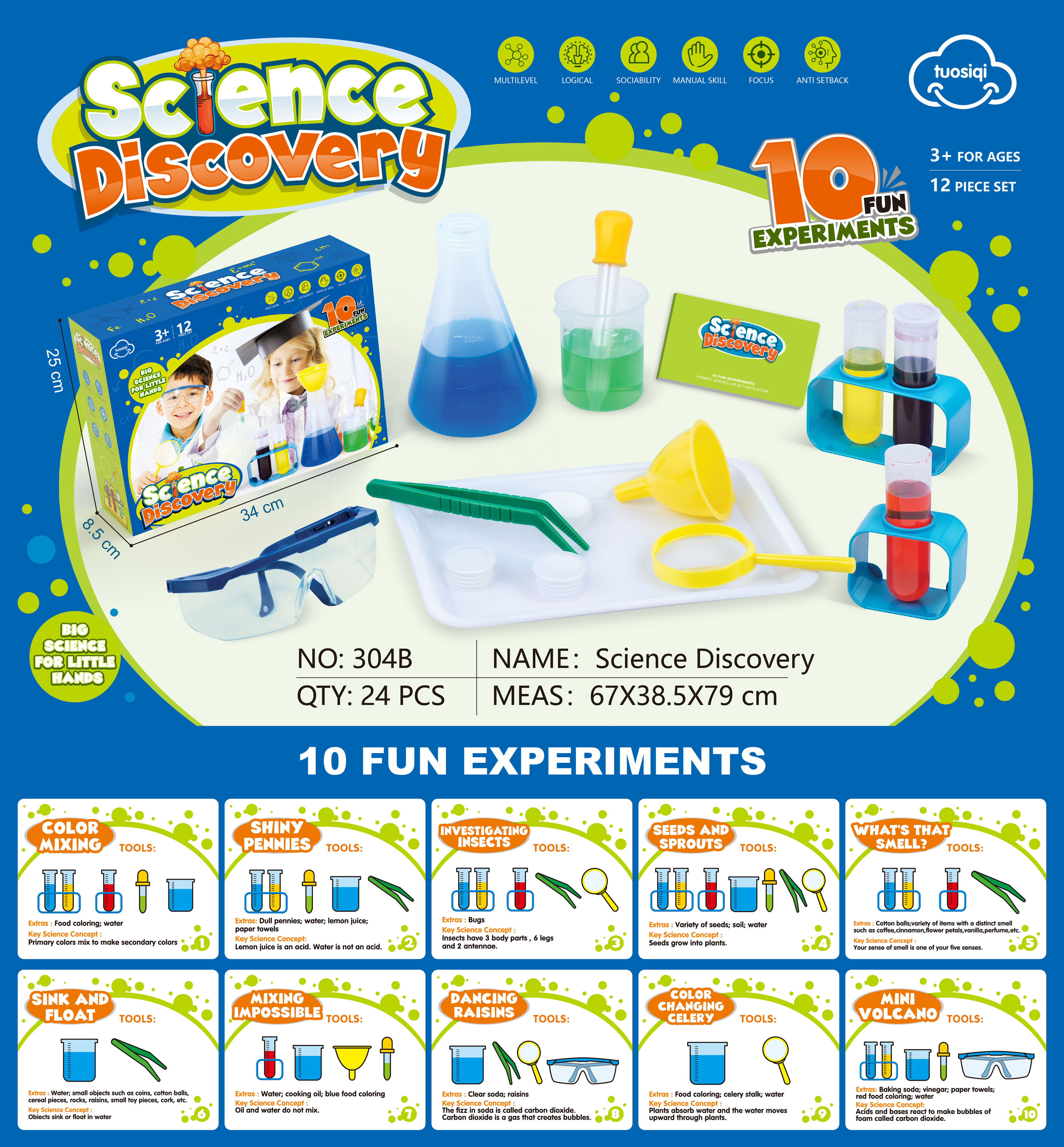 Hot Selling 304B Science Discovery Cognition Practice Curiosity Triggered Hand-on Ability Practice 10 Fun Experiments Educational Toy