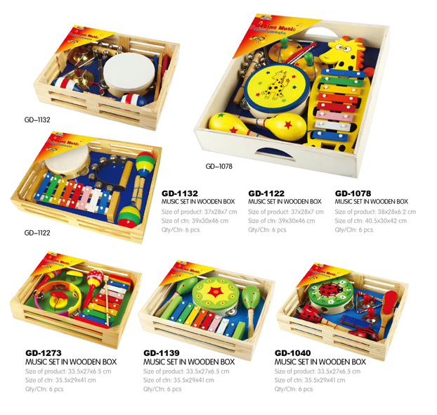 Musical Toy Set in Wooden Box Cartoon Style Colorful Design Early ...