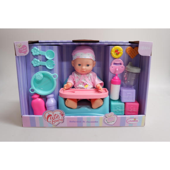29CM BLOW BODY BABY DOLL WITH DINING CHAIR,ACCESSORIES FIXED EYE