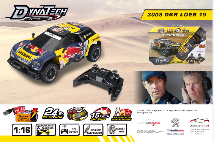 Yellow and Dark 3008 DKR LOEB 19 Remote Control Toy Car plastic car, high speed, 24GHZ, for kids above 3 years