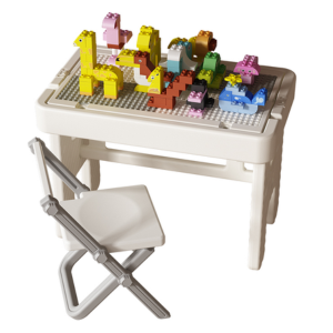 Foldable Building Block Table and 143-Piece Zoo Building Blocks Set+Folding Chair